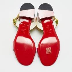 Pre Owned Christian Louboutin Multicolor Patent Leather Block Heel Sandals Size 38
