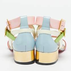 Pre Owned Christian Louboutin Multicolor Patent Leather Block Heel Sandals Size 38