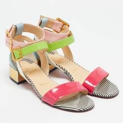 Pre Owned Christian Louboutin Multicolor Patent Leather Block Heel Sandals Size 38