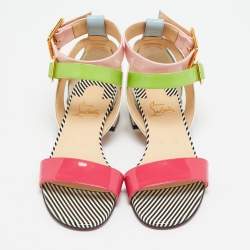 Pre Owned Christian Louboutin Multicolor Patent Leather Block Heel Sandals Size 38