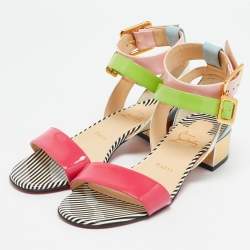 Pre Owned Christian Louboutin Multicolor Patent Leather Block Heel Sandals Size 38