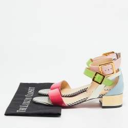 Pre Owned Christian Louboutin Multicolor Patent Leather Block Heel Sandals Size 38