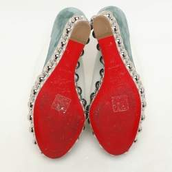 Christian Louboutin White/Green Leather Janibasse Wedge Sandals Size 39