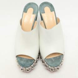 Christian Louboutin White/Green Leather Janibasse Wedge Sandals Size 39