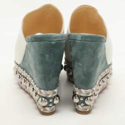 Christian Louboutin White/Green Leather Janibasse Wedge Sandals Size 39