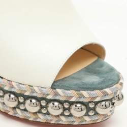 Christian Louboutin White/Green Leather Janibasse Wedge Sandals Size 39