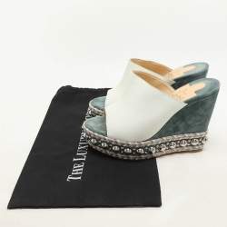 Christian Louboutin White/Green Leather Janibasse Wedge Sandals Size 39