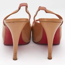 Christian Louboutin Beige Patent Leather Private Number Slingback Pumps Size 35.5