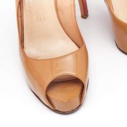 Christian Louboutin Beige Patent Leather Private Number Slingback Pumps Size 35.5