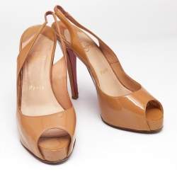 Christian Louboutin Beige Patent Leather Private Number Slingback Pumps Size 35.5