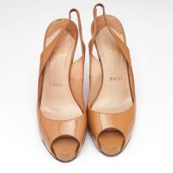 Christian Louboutin Beige Patent Leather Private Number Slingback Pumps Size 35.5