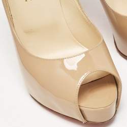 Christian Louboutin Beige Patent Leather Very Prive Peep Toe Platform Pumps Size 38.5