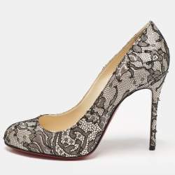 Christian Louboutin Black/Pink Lace and Satin Fifi Pumps Size 35.5