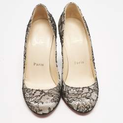 Christian Louboutin Black/Pink Lace and Satin Fifi Pumps Size 35.5
