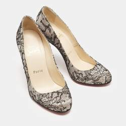 Christian Louboutin Black/Pink Lace and Satin Fifi Pumps Size 35.5