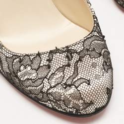 Christian Louboutin Black/Pink Lace and Satin Fifi Pumps Size 35.5