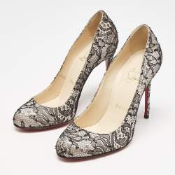 Christian Louboutin Black/Pink Lace and Satin Fifi Pumps Size 35.5