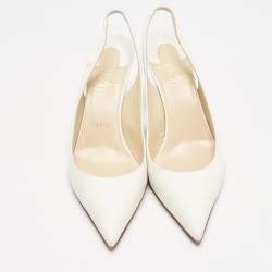 مملوكة مسبقًا Christian Louboutin White Leather Clare Pointed Toe Slingback Pumps Size 38.5