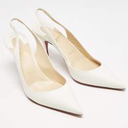 مملوكة مسبقًا Christian Louboutin White Leather Clare Pointed Toe Slingback Pumps Size 38.5