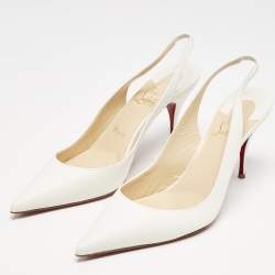 مملوكة مسبقًا Christian Louboutin White Leather Clare Pointed Toe Slingback Pumps Size 38.5