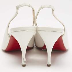 مملوكة مسبقًا Christian Louboutin White Leather Clare Pointed Toe Slingback Pumps Size 38.5