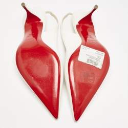 مملوكة مسبقًا Christian Louboutin White Leather Clare Pointed Toe Slingback Pumps Size 38.5