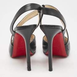 Christian Louboutin Black Leather Viveka Cross Strap Platform Sandals Size 39.5