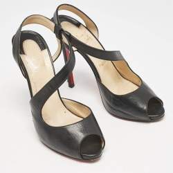 Christian Louboutin Black Leather Viveka Cross Strap Platform Sandals Size 39.5