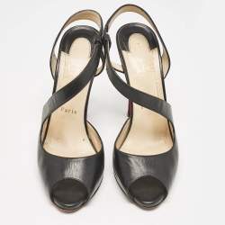 Christian Louboutin Black Leather Viveka Cross Strap Platform Sandals Size 39.5