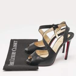 Christian Louboutin Black Leather Viveka Cross Strap Platform Sandals Size 39.5