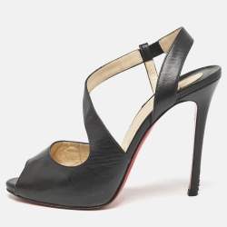 Christian Louboutin Black Leather Viveka Cross Strap Platform Sandals Size 39.5