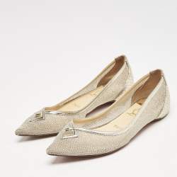 Christian Louboutin Gold Metallic Mesh and Leather Ballet Flats Size 37