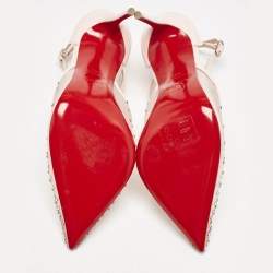 Pre Owned Christian Louboutin Pink Mesh and Patent Leather Twistissima Mary Jane Pumps Size 38.5