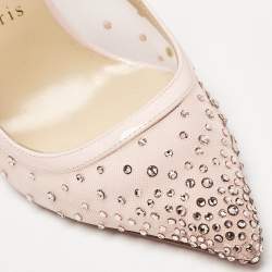 Pre Owned Christian Louboutin Pink Mesh and Patent Leather Twistissima Mary Jane Pumps Size 38.5