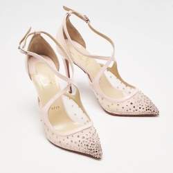 Pre Owned Christian Louboutin Pink Mesh and Patent Leather Twistissima Mary Jane Pumps Size 38.5