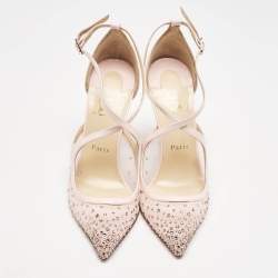 Pre Owned Christian Louboutin Pink Mesh and Patent Leather Twistissima Mary Jane Pumps Size 38.5