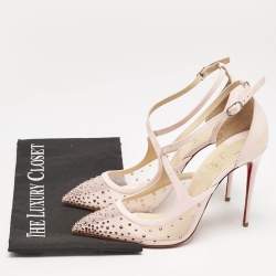 Pre Owned Christian Louboutin Pink Mesh and Patent Leather Twistissima Mary Jane Pumps Size 38.5