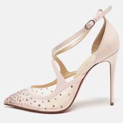 Christian Louboutin Pink Mesh and Patent Leather Twistissima Mary Jane Pumps Size 38.5