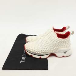 Christian Louboutin White Neoprene Spike Sock Slip On Platform Sneakers Size 39.5