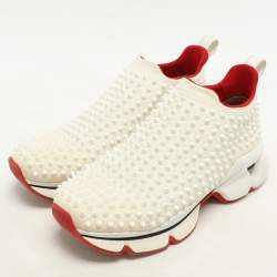Christian Louboutin White Neoprene Spike Sock Slip On Platform Sneakers Size 39.5