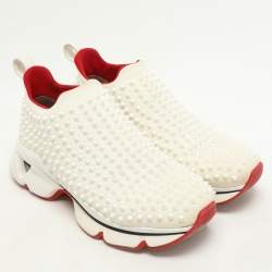 Christian Louboutin White Neoprene Spike Sock Slip On Platform Sneakers Size 39.5