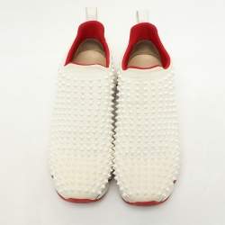 Christian Louboutin White Neoprene Spike Sock Slip On Platform Sneakers Size 39.5