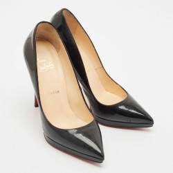 Christian Louboutin Black Patent Leather Pigalle Plato Pointed Toe Pumps Size 38