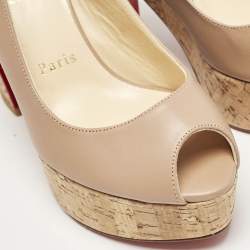 Christian Louboutin Beige Leather Dona Anna Platform Sandals Size 36