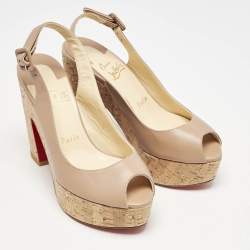 Christian Louboutin Beige Leather Dona Anna Platform Sandals Size 36