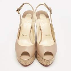 Christian Louboutin Beige Leather Dona Anna Platform Sandals Size 36