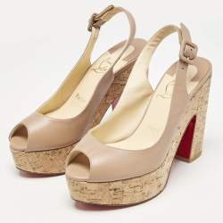 Christian Louboutin Beige Leather Dona Anna Platform Sandals Size 36