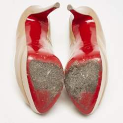 Pre Owned Christian Louboutin Beige Patent Leather Very Prive Peep Toe Pumps Size 39