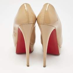Pre Owned Christian Louboutin Beige Patent Leather Very Prive Peep Toe Pumps Size 39