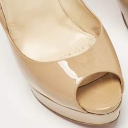 Pre Owned Christian Louboutin Beige Patent Leather Very Prive Peep Toe Pumps Size 39